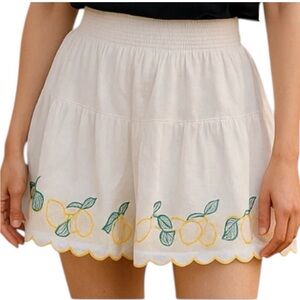 Joie White Smocked Lounge Shorts with Yellow Lemon Embroidery